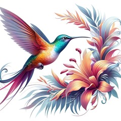 Beautiful Hummingbird in Flight on white background . AI generated Illustration 