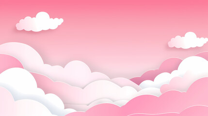 Horizontal banner with pink sky and paper cut clouds
