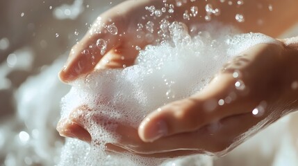 Fototapeta premium Close-up of Hands Applying Luxurious Shampoo with Soothing Bubbles