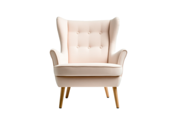 Beige Armchair with Wooden Legs