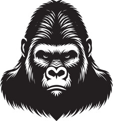 Gorilla head mascot Silhouette isolated on white background Minimalist vector