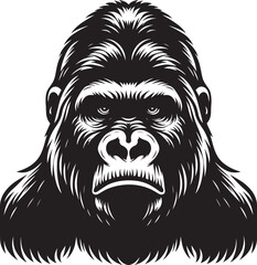 Gorilla head mascot Silhouette isolated on white background Minimalist vector