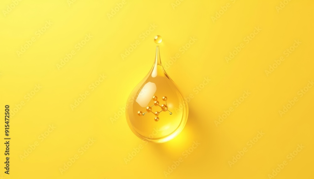 Sticker  Golden droplet with molecular structure symbolizing innovation and science