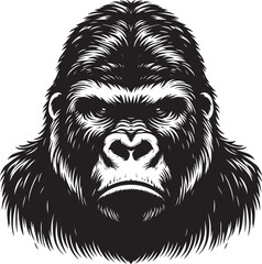Gorilla head mascot Silhouette isolated on white background Minimalist vector