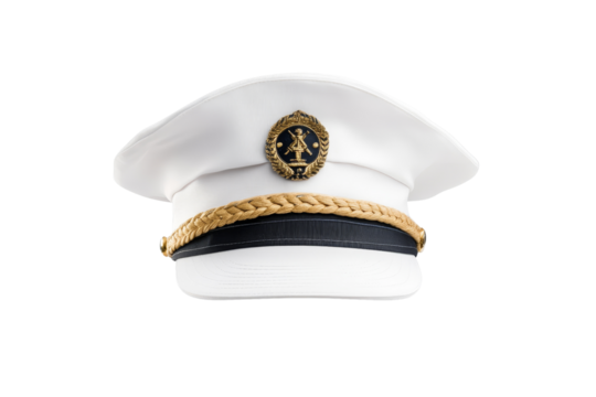 White Military Cap with Gold Trim and Insignia