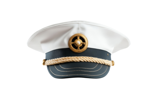 White Captain Hat with Gold Badge