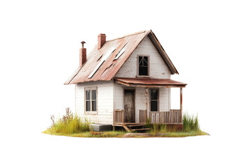 Abandoned House with Rusted Roof and Porch