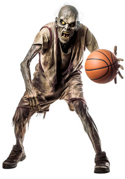 Full body shot of zombie basketball player. Halloween concept
