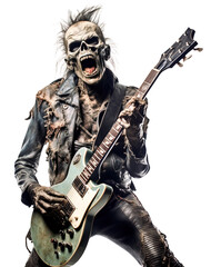 Zombie rocker playing guitar. Halloween concept