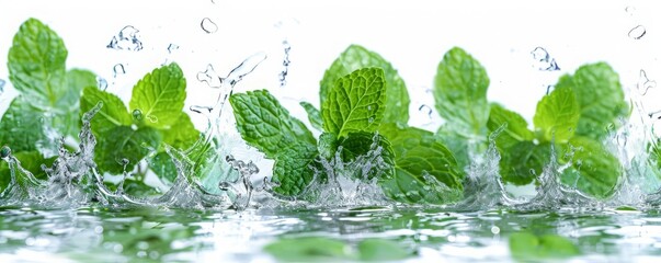 green_mint_leaves_splashing_with_water