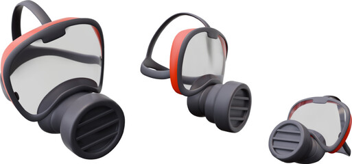 Realistic respirator with plastic transparent shield. Device for protecting face, respiratory organs