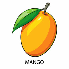 Mango in cartoon style on a white background. Vector illustration.