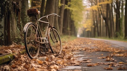 Rusty Bicycle on a Fall Road