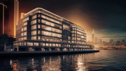 Stunning 3D Render of a Modern Riverfront Building