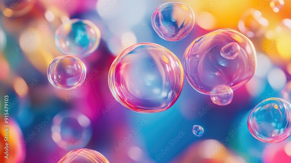 Fototapete A playful and lively abstract design with overlapping soap bubbles in a range of bright colors, perfect for creative and energetic content.