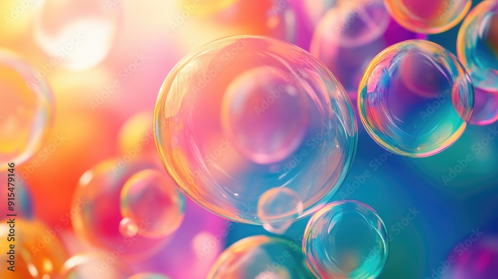 Fototapete A playful and lively abstract design with overlapping soap bubbles in a range of bright colors, perfect for creative and energetic content.