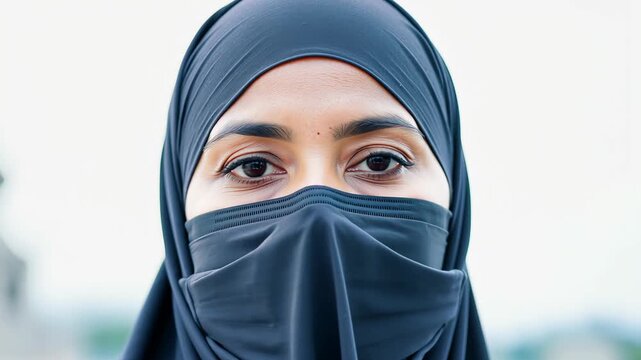 A Muslim woman in a hijab and niqab looks directly at the camera. the focus is on her eyes, conveying a sense of mystery and cultural identity.
Concept: cultural identity Islam