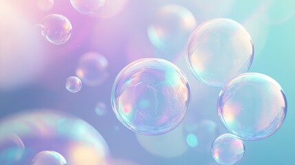 A serene background featuring floating soap bubbles with soft, iridescent hues and delicate gradients, perfect for a calming visual effect.
