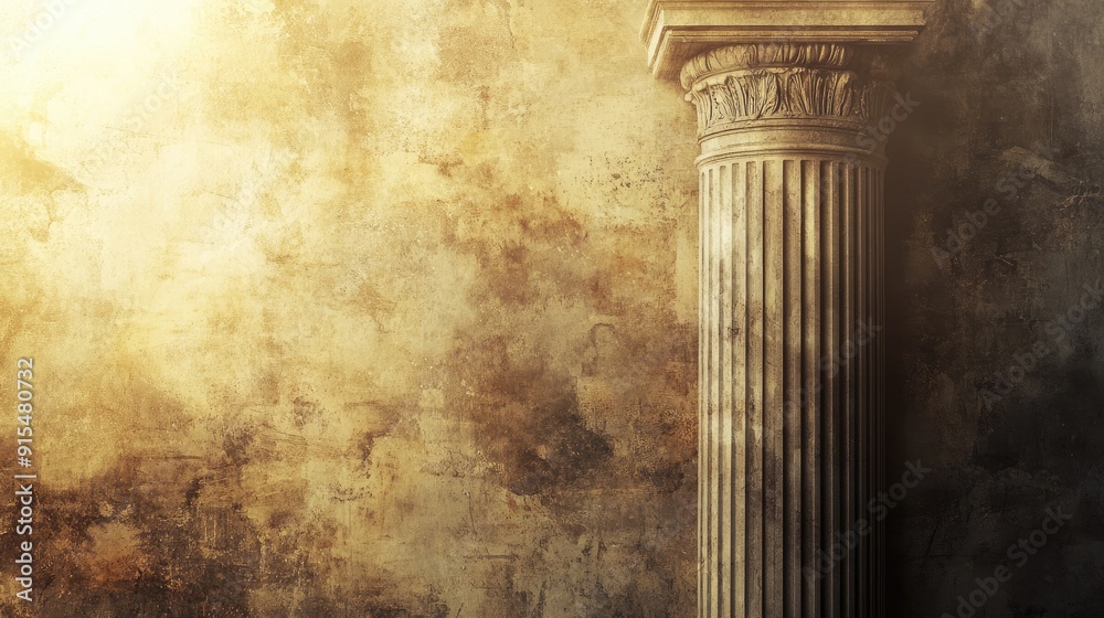 Fototapete abstract background featuring a single roman column with ample space for text in the middle. the ble