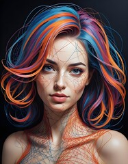 Obraz premium portrait of a woman with multi-colored hair on a dark background