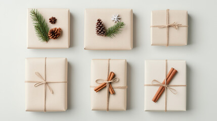 Manually packed gift boxes with decorative elements