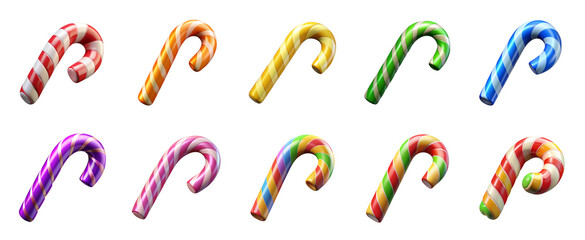 Christmas Candy Cane collection set of various ornaments on transparent background, Isolated PNG. 