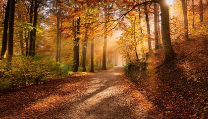 Obraz premium Serene forest path in autumn