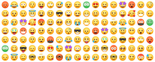 Set of emoticon smile icons. Cartoon emoji set. Vector emoticon set