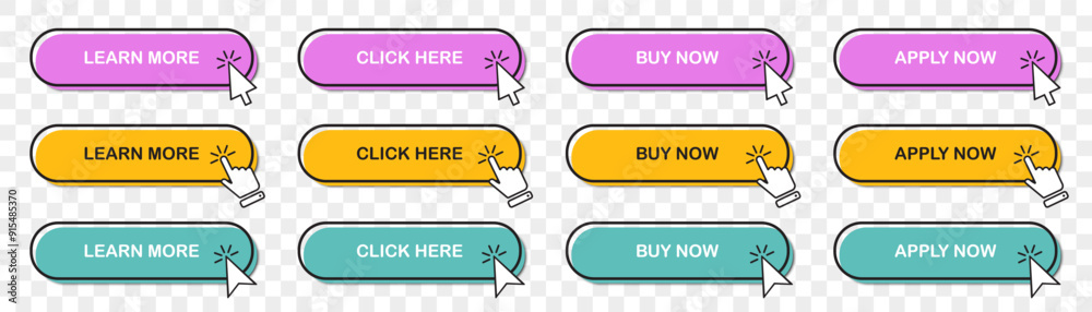 Poster Buttons for web. Set of web buttons with cursor icons. Vector illustration