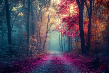 Enchanted Autumn Forest Path - Illustration