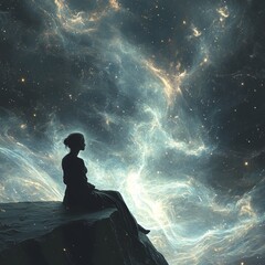 Obraz premium Cosmic Meditation Journey into Vibrant Galaxy Universe