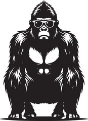 Gorilla wearing sunglass cool Silhouette isolated on white background Minimalist vector illustration