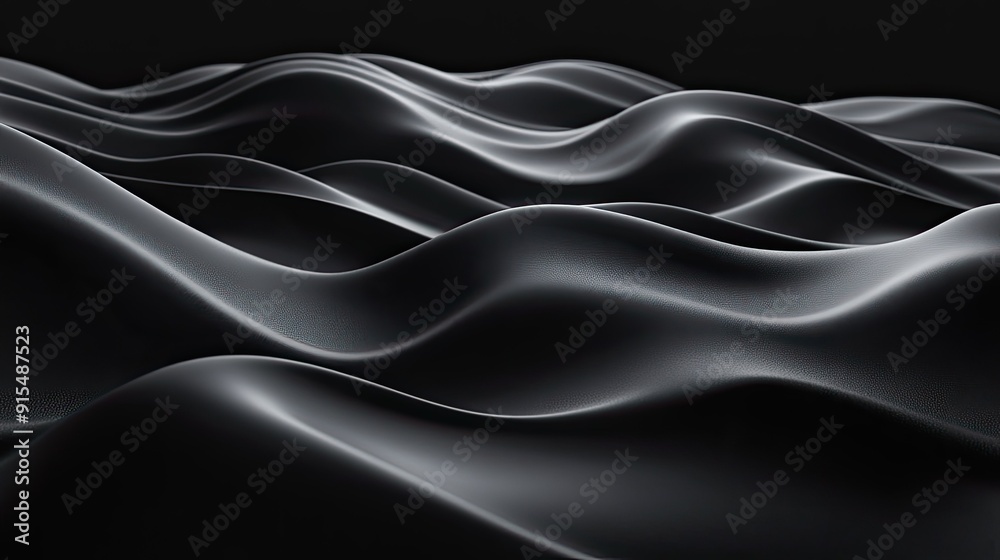 Poster smooth 3d black background with gentle waves and soft lighting, creating a calming and peaceful effe