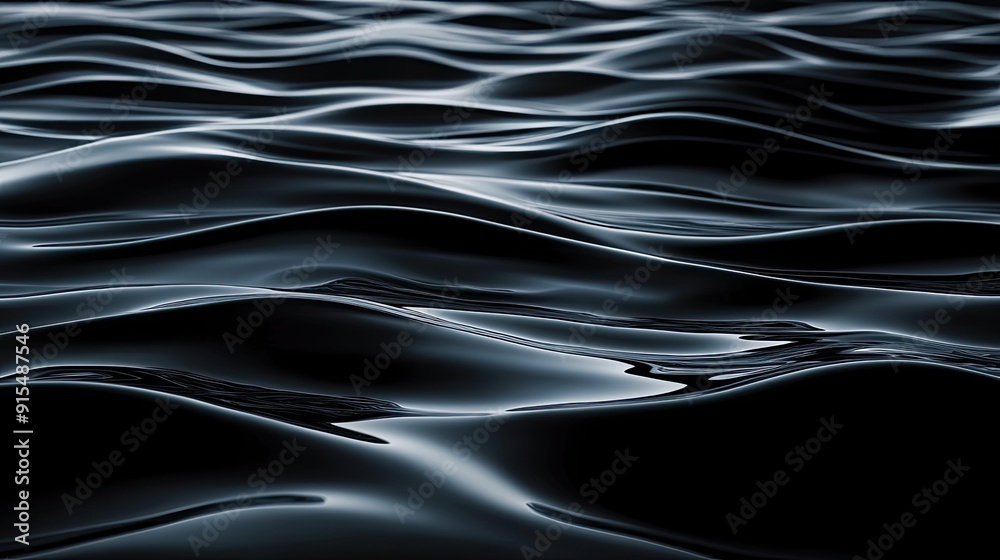 Poster smooth 3d black background with gentle waves and subtle lighting, creating a calm and serene atmosph