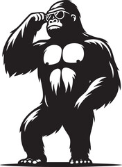 Gorilla wearing sunglass cool Silhouette isolated on white background Minimalist vector illustration