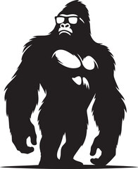 Gorilla wearing sunglass cool Silhouette isolated on white background Minimalist vector illustration