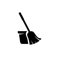 Mop and bucket cleaning icon. Cleaning service signs in flat style illustration on transparent png background.	
