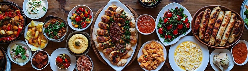 Delicious Middle Eastern Food Platter with Grilled Meat, Hummus, and Salad - Photo