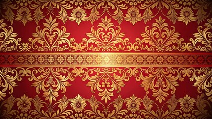 Ornate red and gold floral pattern on decorative background, ornate, red, gold, floral, pattern, decorative, background