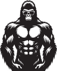 Gorilla wearing sunglass cool Silhouette isolated on white background Minimalist vector illustration
