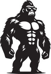 Gorilla wearing sunglass cool Silhouette isolated on white background Minimalist vector illustration