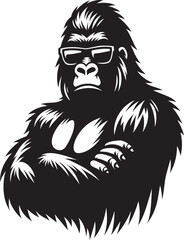 Gorilla wearing sunglass cool Silhouette isolated on white background Minimalist vector illustration