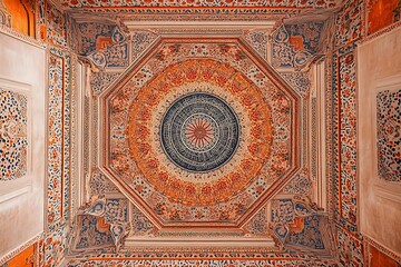 Ornate Ceiling with Intricate Floral Patterns and Arabic Calligraphy Illustration