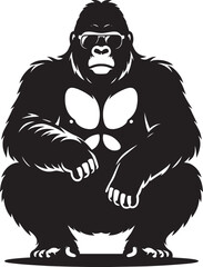 Gorilla wearing sunglass cool Silhouette isolated on white background Minimalist vector illustration