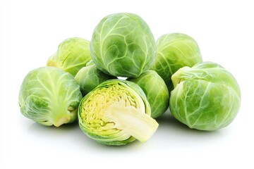 Fototapeta premium Fresh Green Brussels Sprouts Isolated on White Background