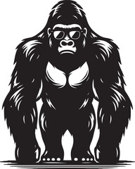 Gorilla wearing sunglass cool Silhouette isolated on white background Minimalist vector illustration