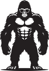 Gorilla wearing sunglass cool Silhouette isolated on white background Minimalist vector illustration