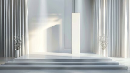 Minimalist White Interior Design with Platform and Sunlight