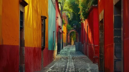 Fototapeta premium Colorful alley in San Miguel de Allende, Mexico