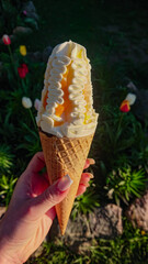 Ice cream cone with orange flavor